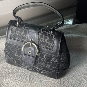 Coach Black Signature Jacquard Top-Handle Satchel with Silver Hardware